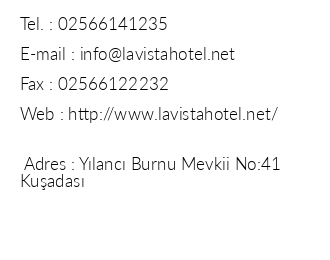 Lavista Boutique Hotel & Spa iletiim bilgileri